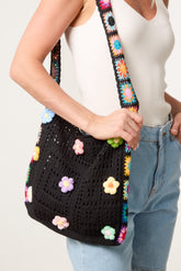 3D Border Flower Crochet Tote Bag