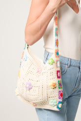 3D Flower & Border Crochet Tote Bag