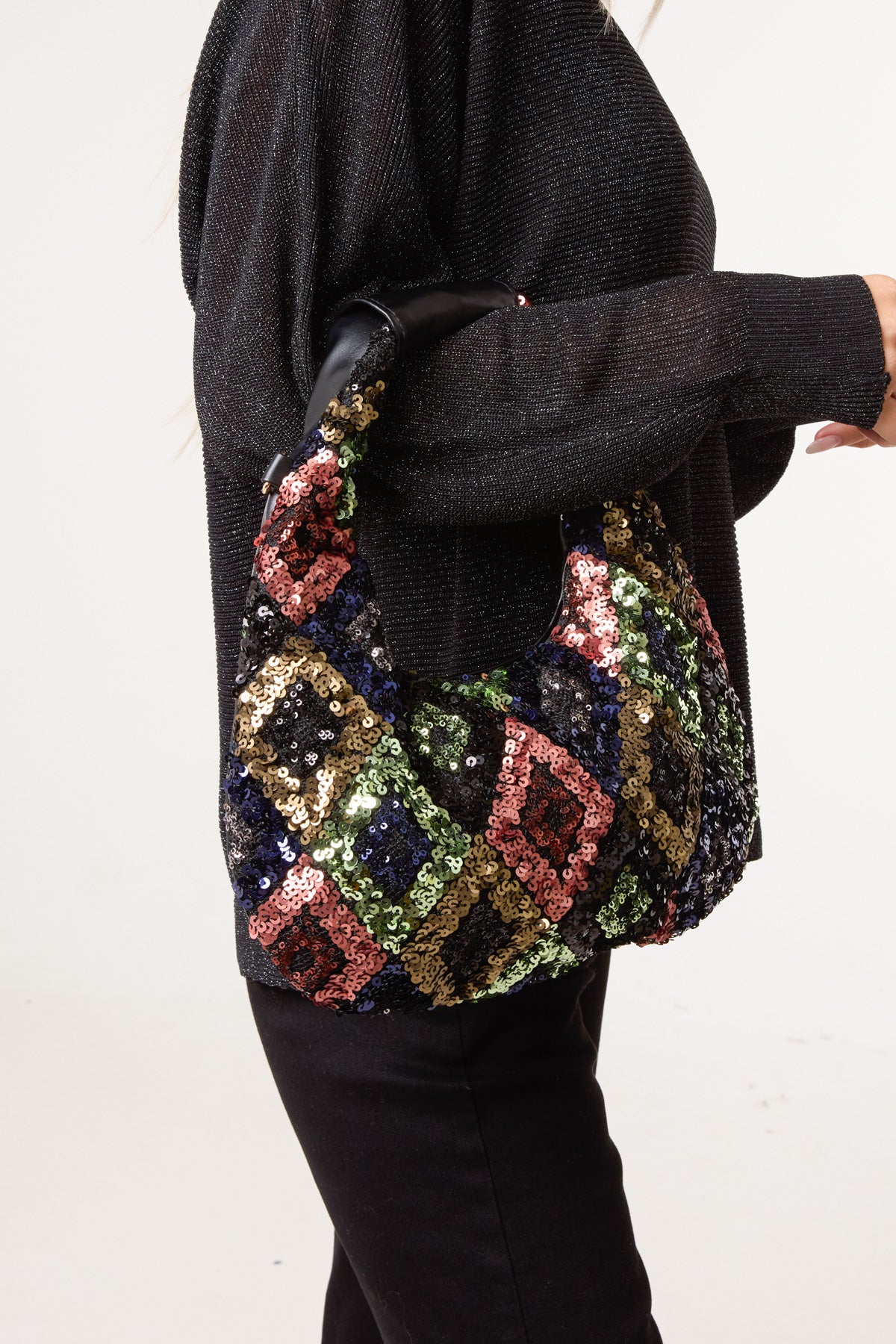 All-Over Embellished Hobo Handbag