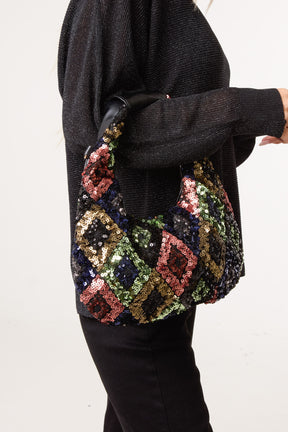 All-Over Embellished Hobo Handbag
