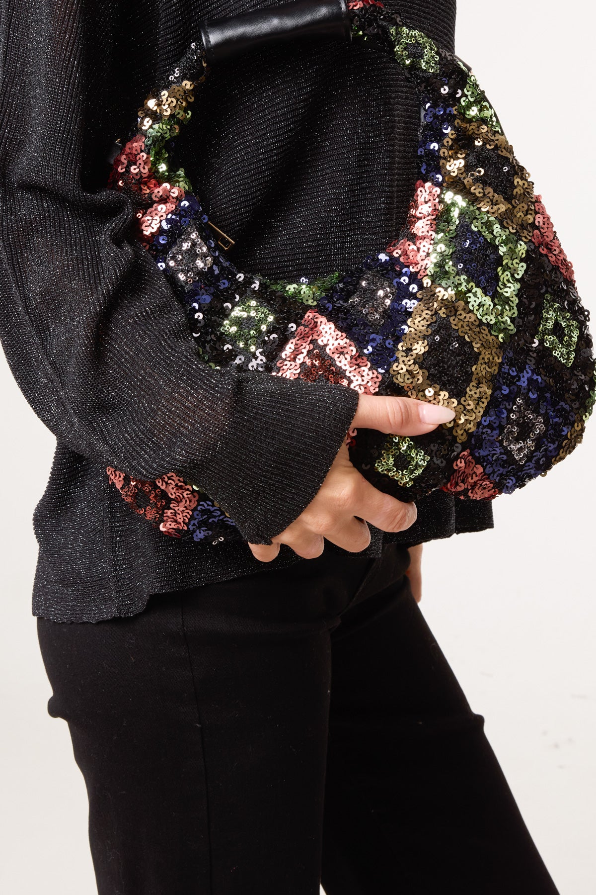 All-Over Embellished Hobo Handbag