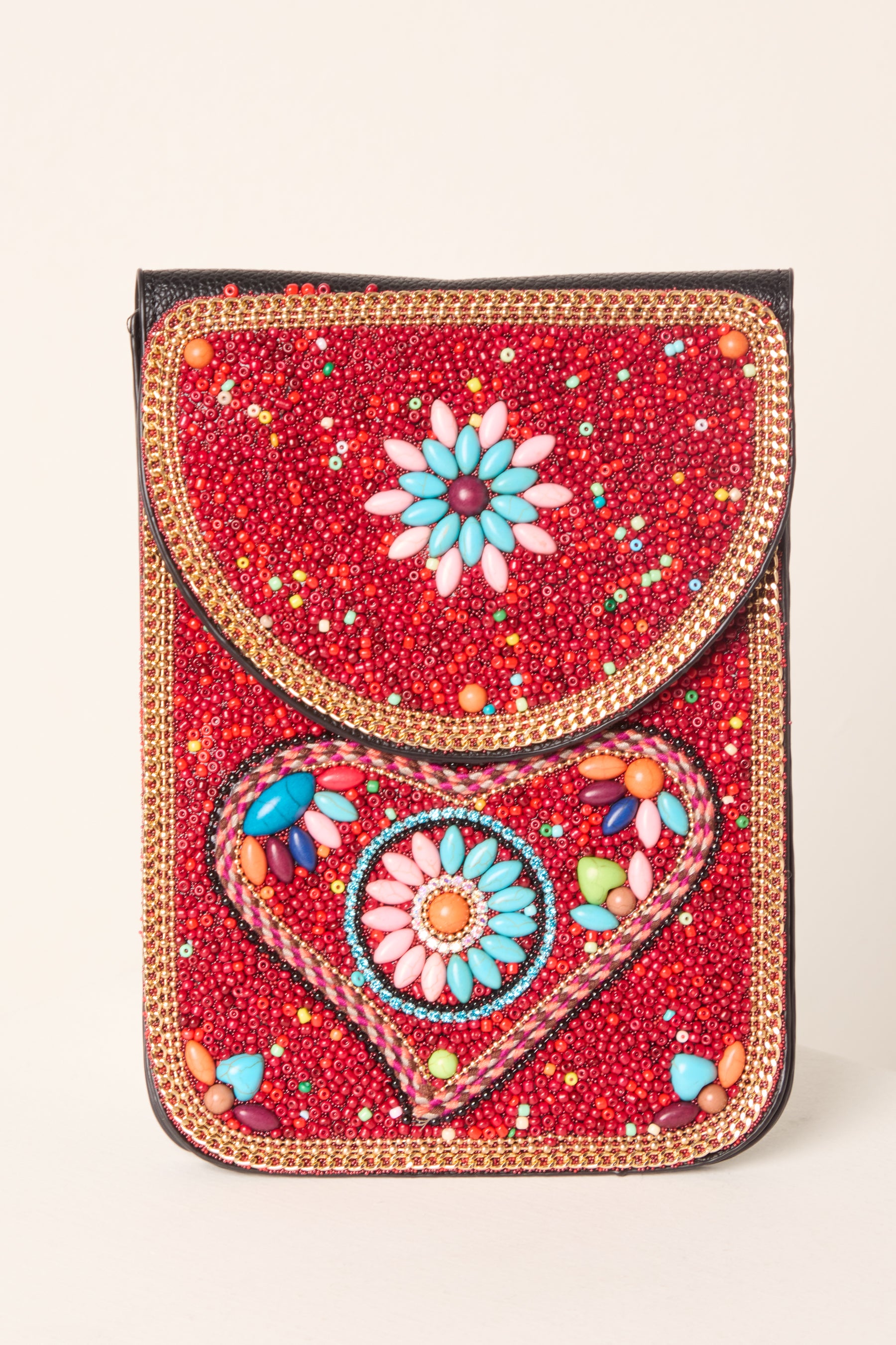 Handmade Heart Beaded Crossbody Bag