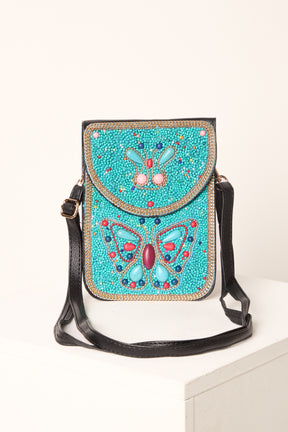 Handmade Butterfly Beaded Crossbody Bag