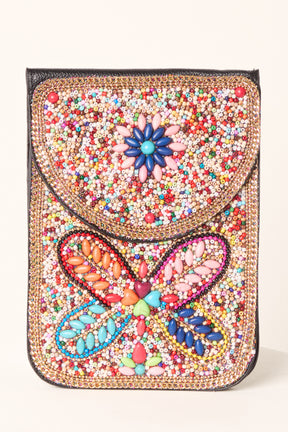 Handmade Dragonfly Beaded Crossbody Bag
