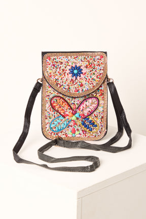 Handmade Dragonfly Beaded Crossbody Bag
