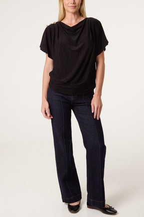 Gold Button Detail Cowl Neck Top