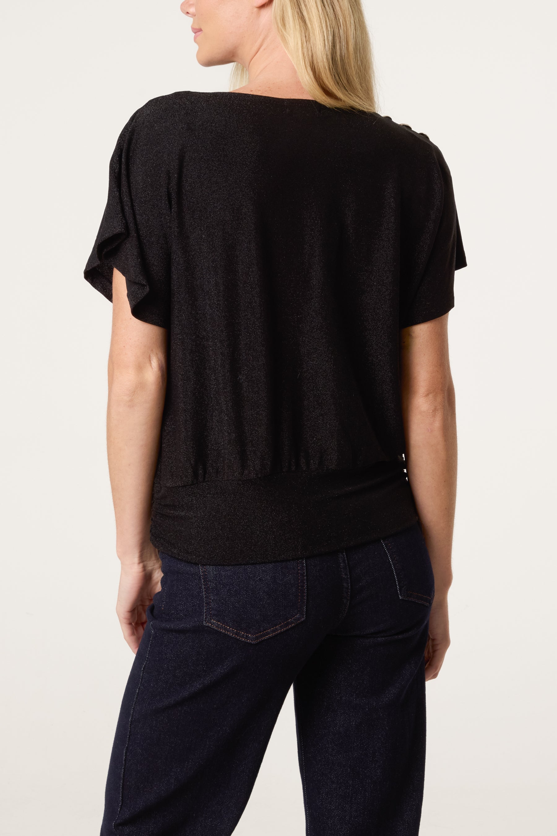 Gold Button Detail Cowl Neck Top