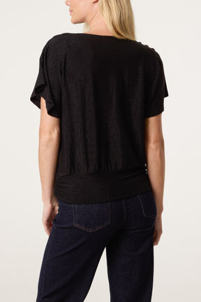 Gold Button Detail Cowl Neck Top