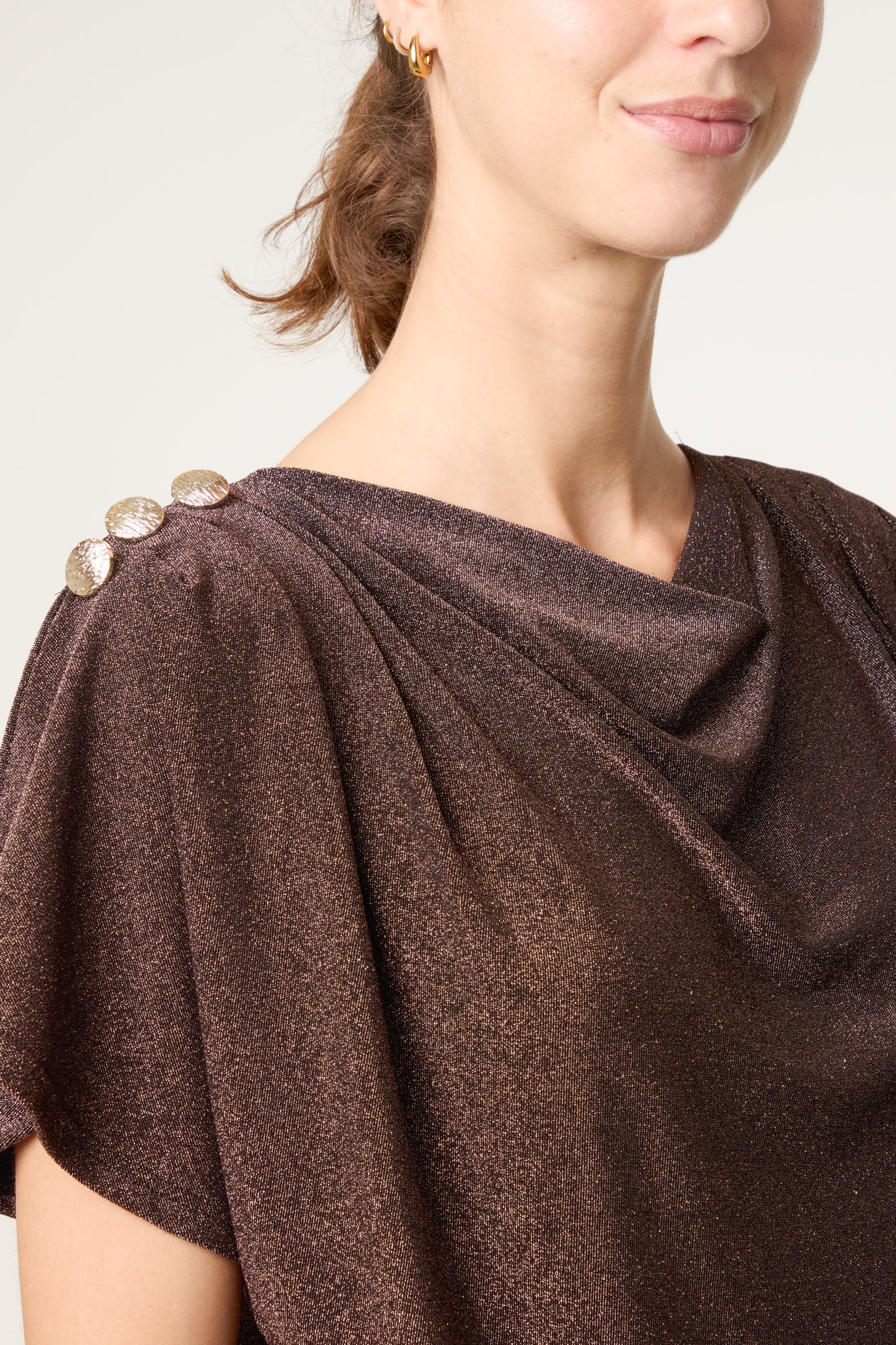 Gold Button Detail Cowl Neck Top