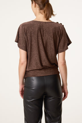 Gold Button Detail Cowl Neck Top