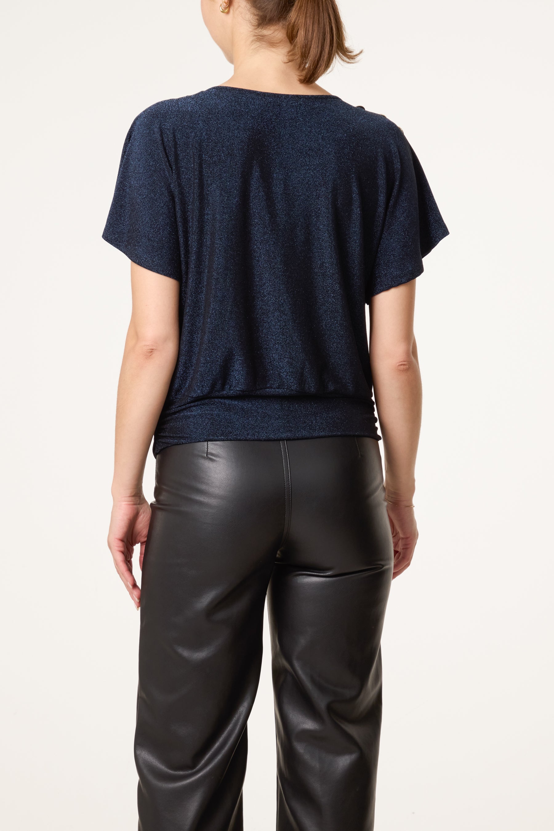 Gold Button Detail Cowl Neck Top