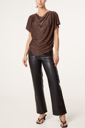 Asymmetric Draped Cowl Neck Top