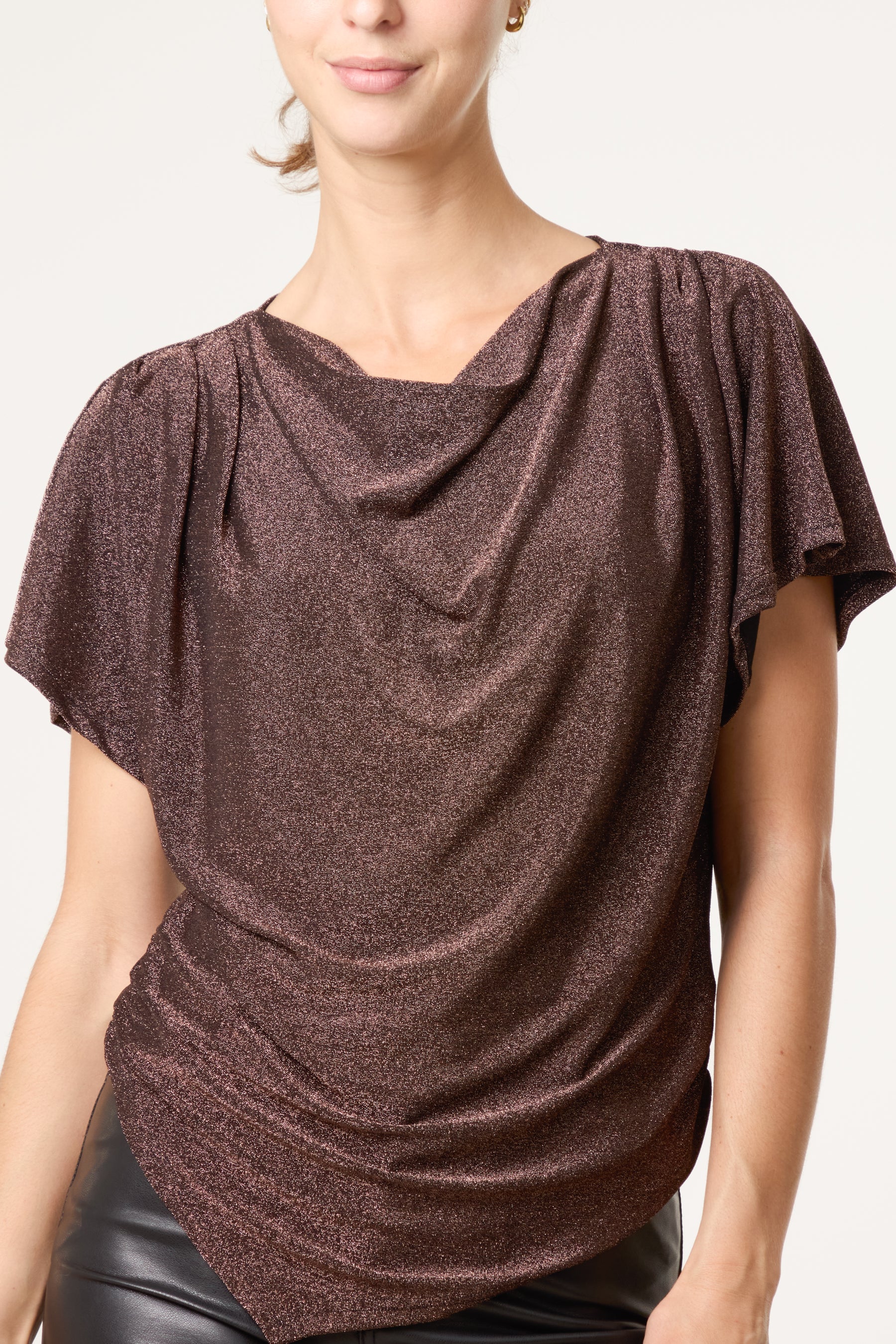 Asymmetric Draped Cowl Neck Top