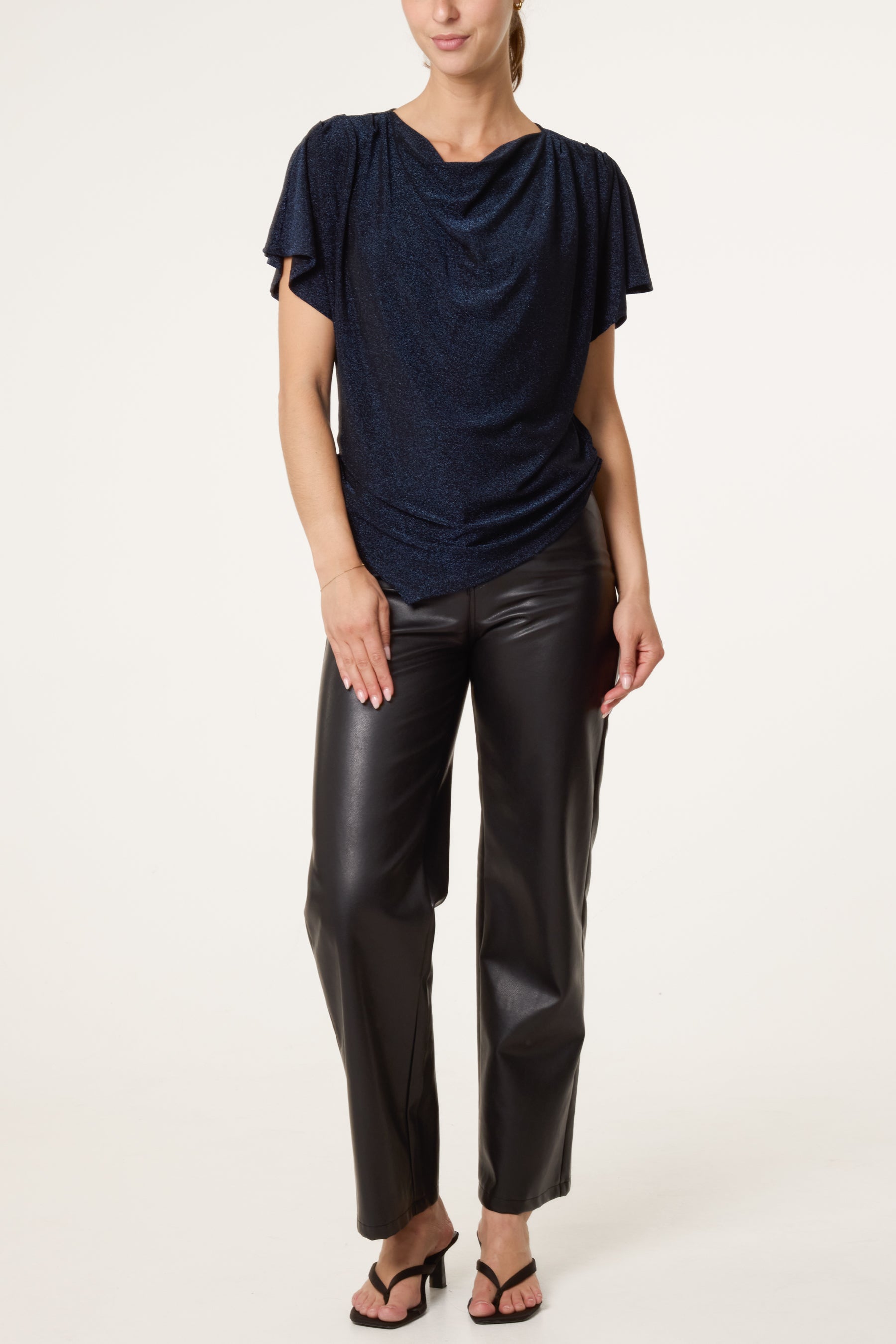 Asymmetric Draped Cowl Neck Top