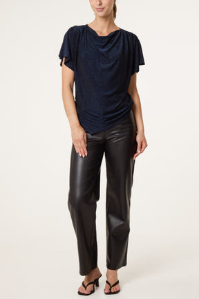 Asymmetric Draped Cowl Neck Top