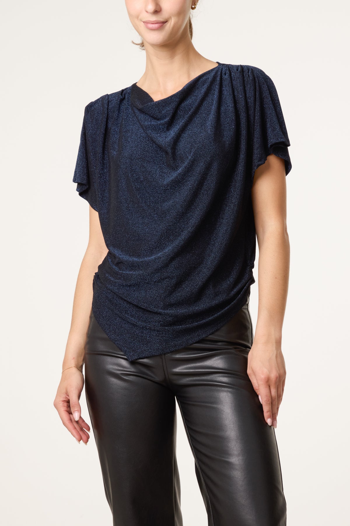 Asymmetric Draped Cowl Neck Top