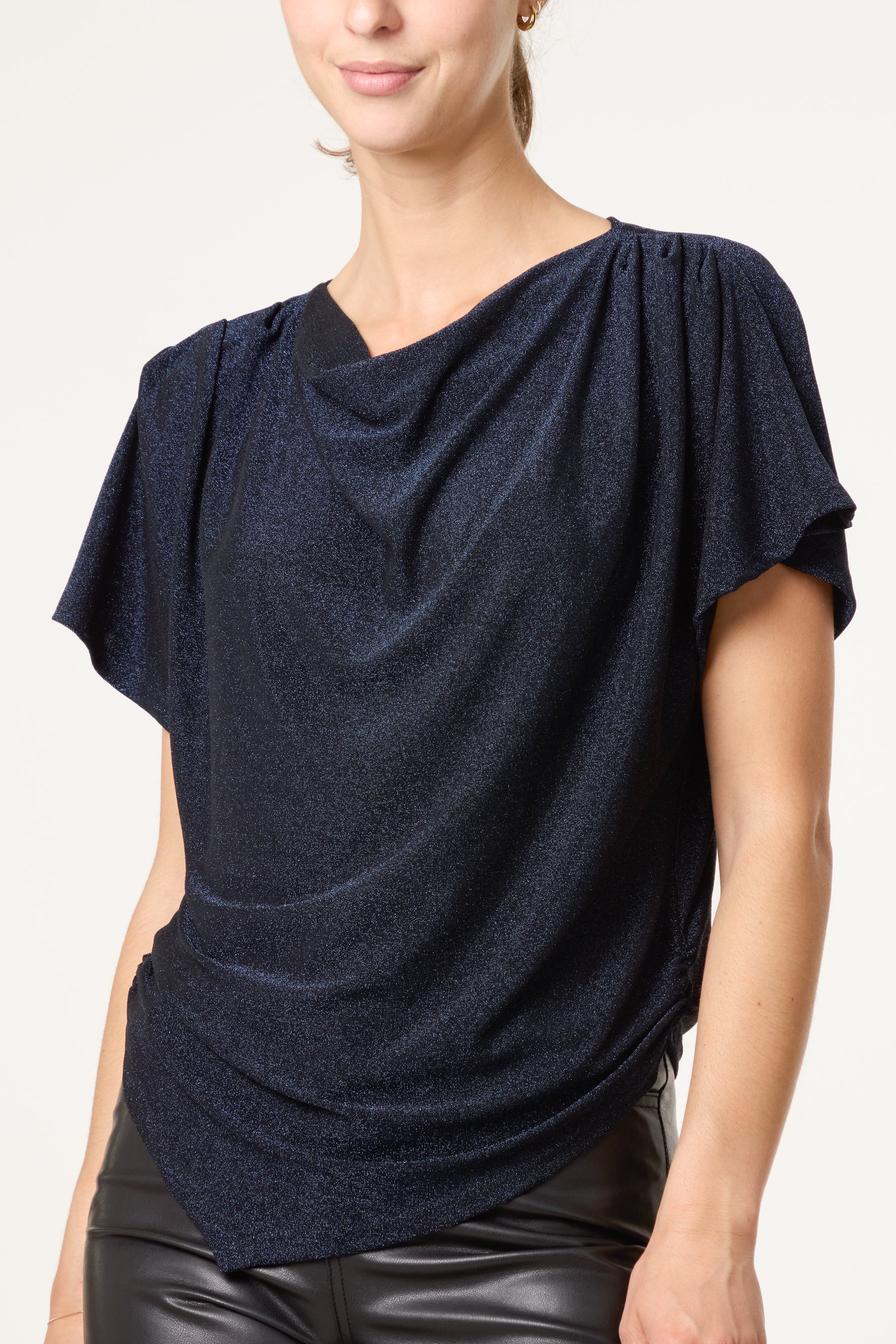 Asymmetric Draped Cowl Neck Top