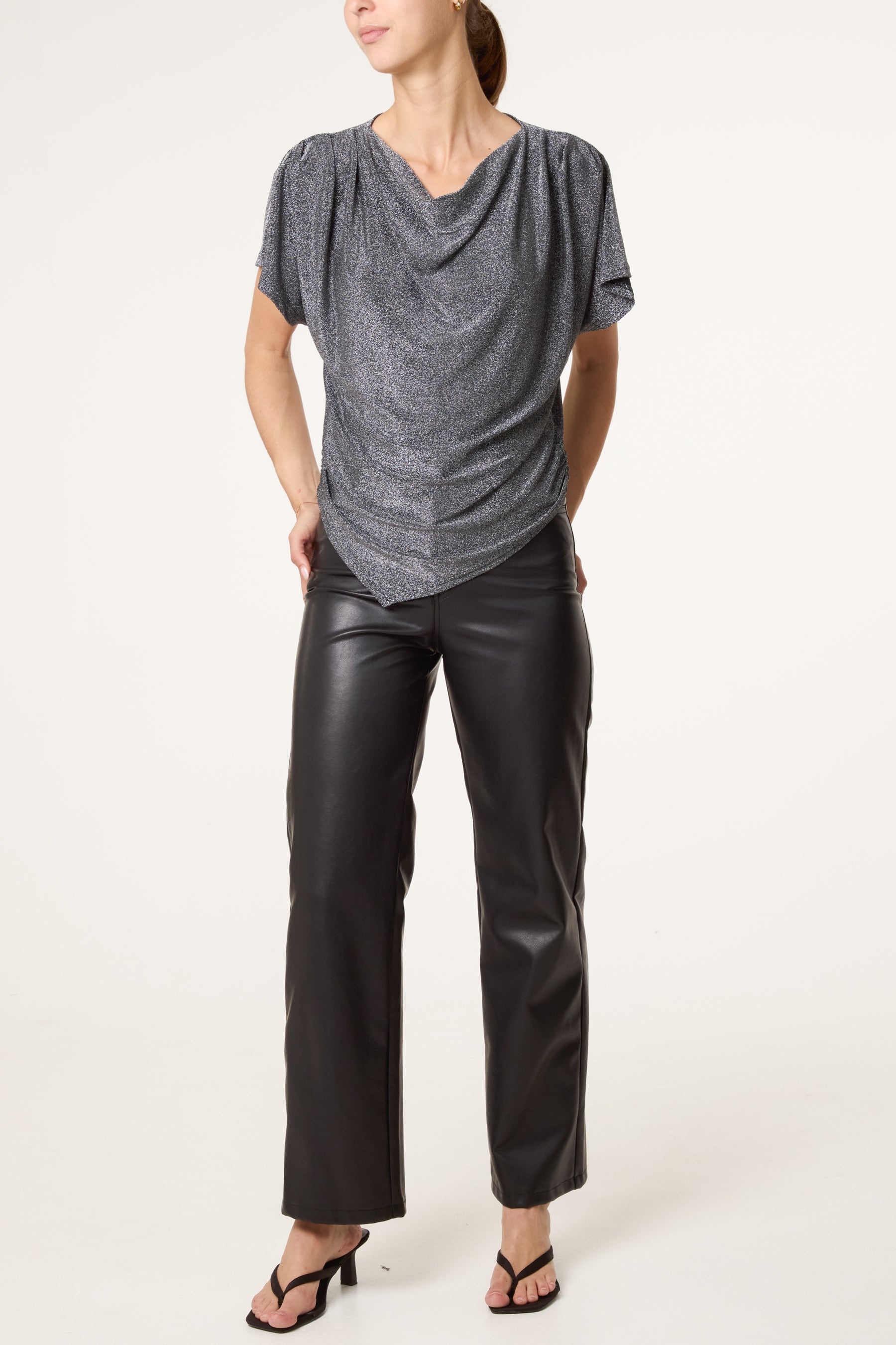 Asymmetric Draped Cowl Neck Top