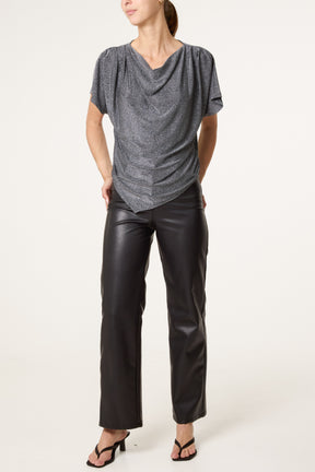 Asymmetric Draped Cowl Neck Top