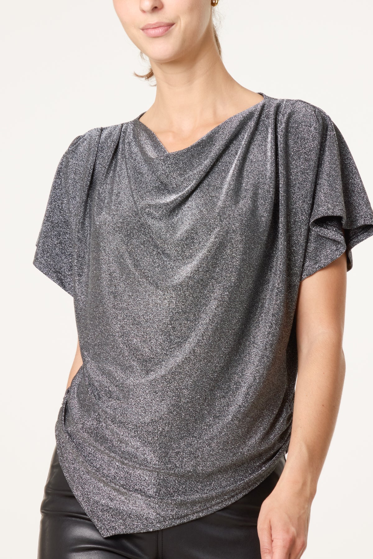 Asymmetric Draped Cowl Neck Top