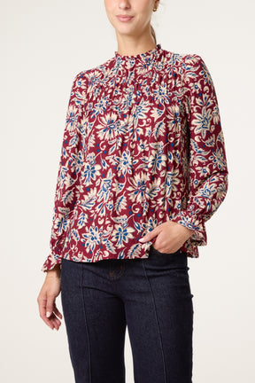 Floral Frilled Neck Smock Top