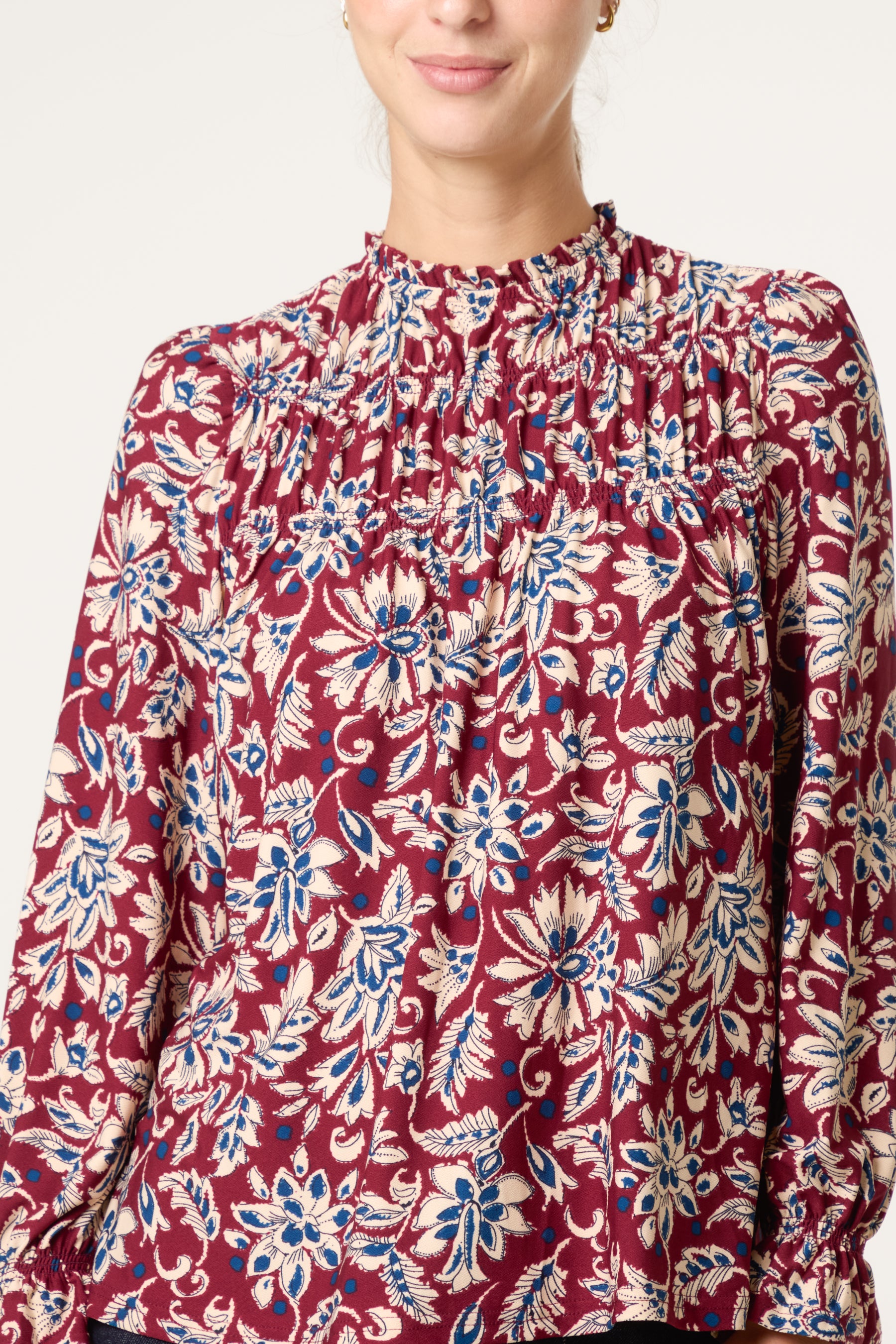 Floral Frilled Neck Smock Top