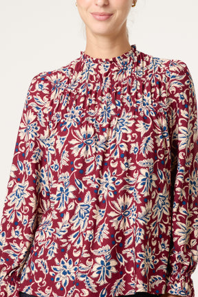 Floral Frilled Neck Smock Top