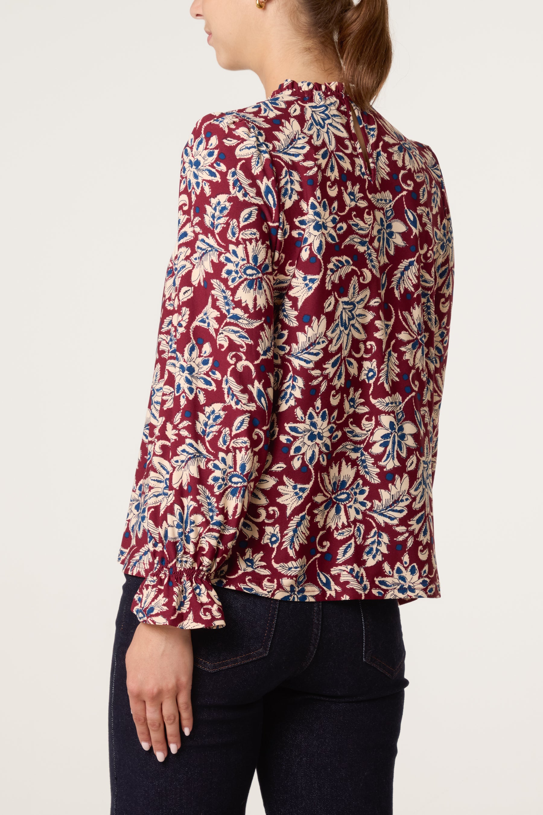 Floral Frilled Neck Smock Top