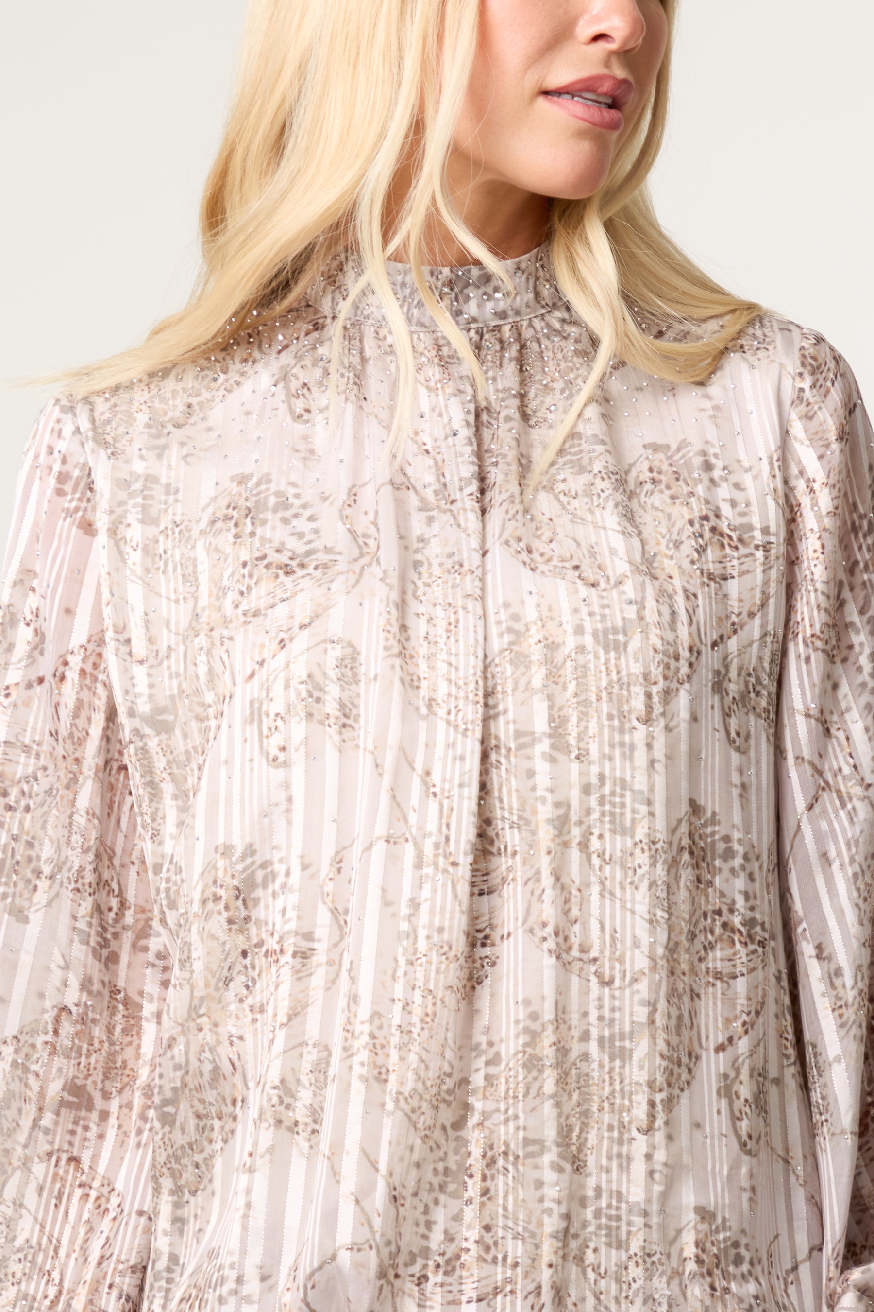 Rhinestone Butterfly Puff Ball Blouse