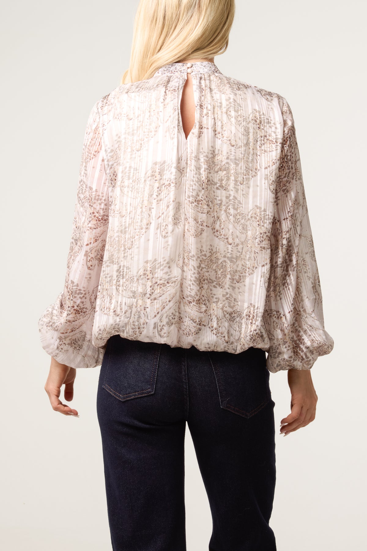 Rhinestone Butterfly Puff Ball Blouse