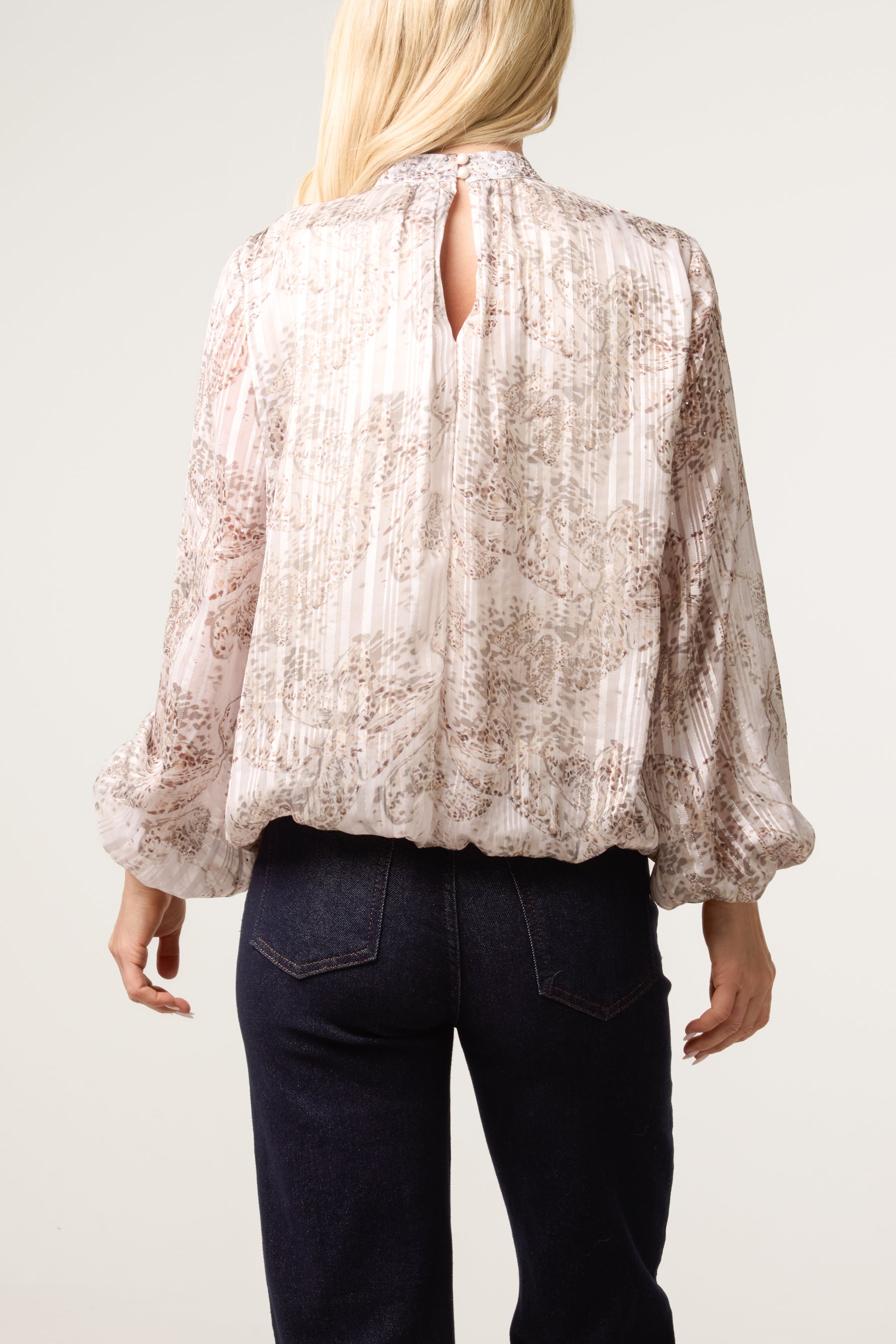 Rhinestone Butterfly Puff Ball Blouse