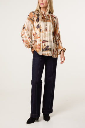 Metallic Detail Tie Neck Blouse