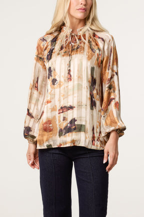 Metallic Detail Tie Neck Blouse