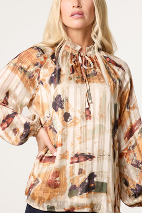 Metallic Detail Tie Neck Blouse
