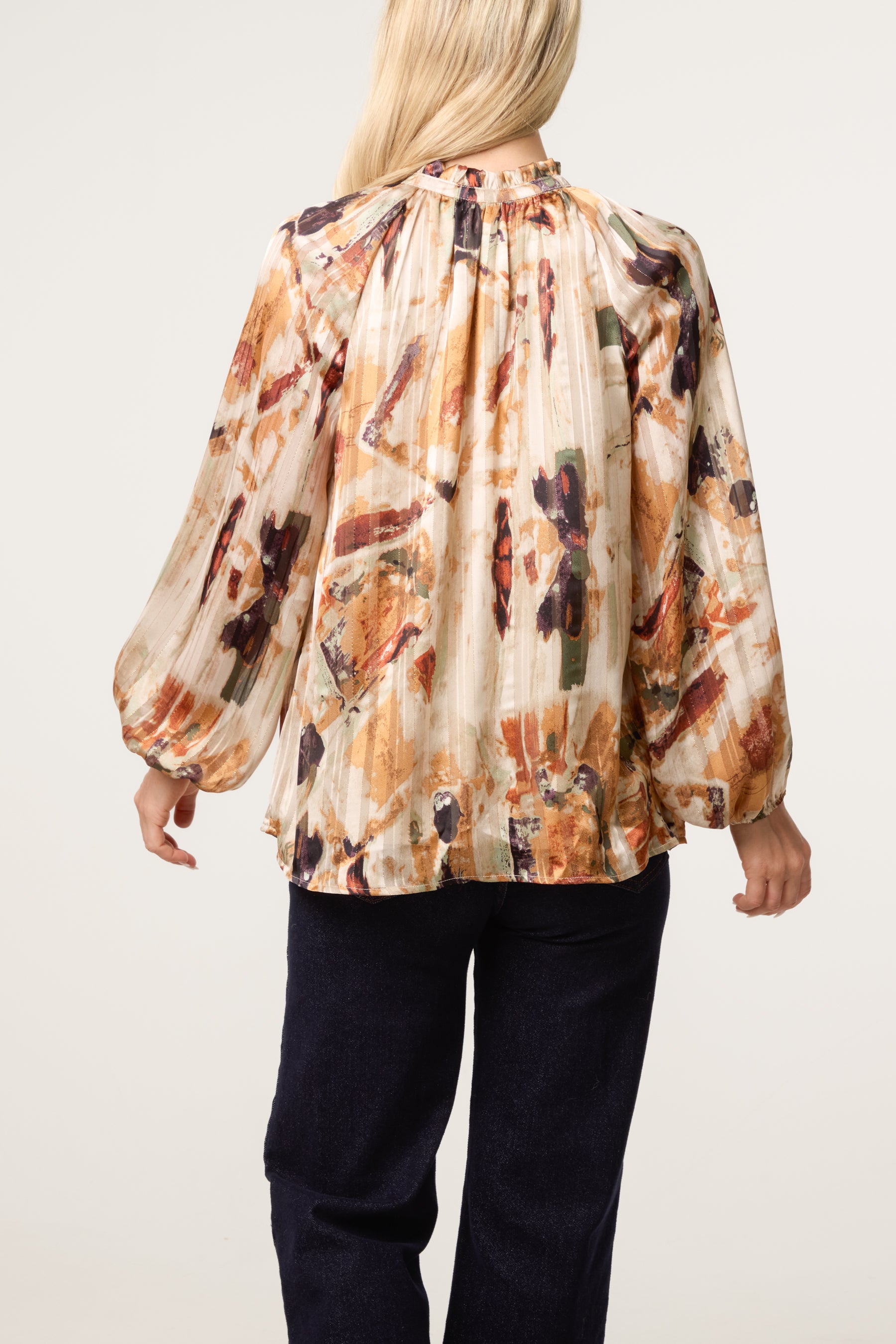Metallic Detail Tie Neck Blouse