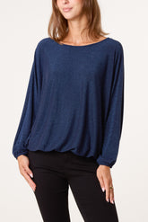 Relaxed Long Sleeve Lurex Crew Neck Top