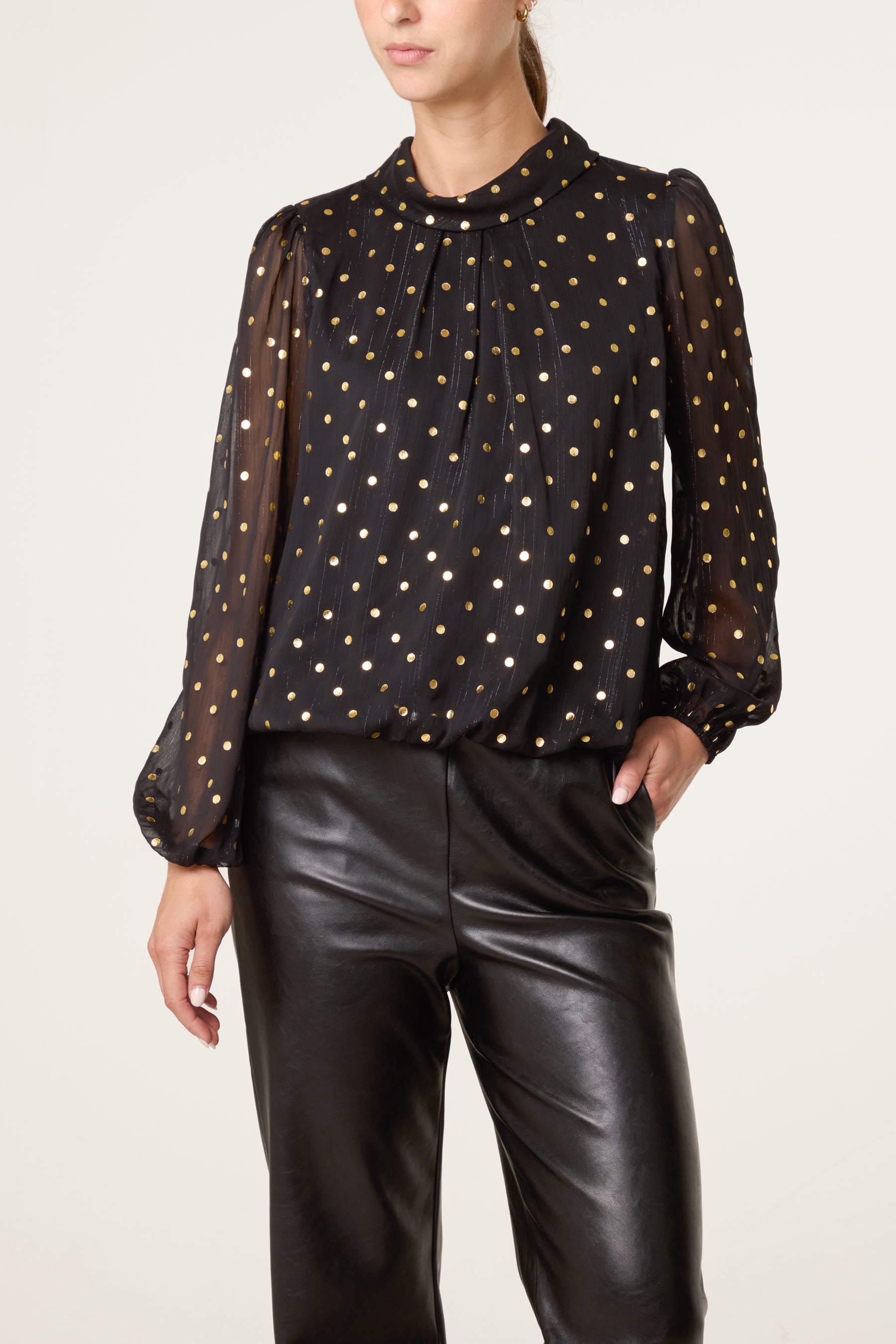 Gold Polkadot Balloon Blouse