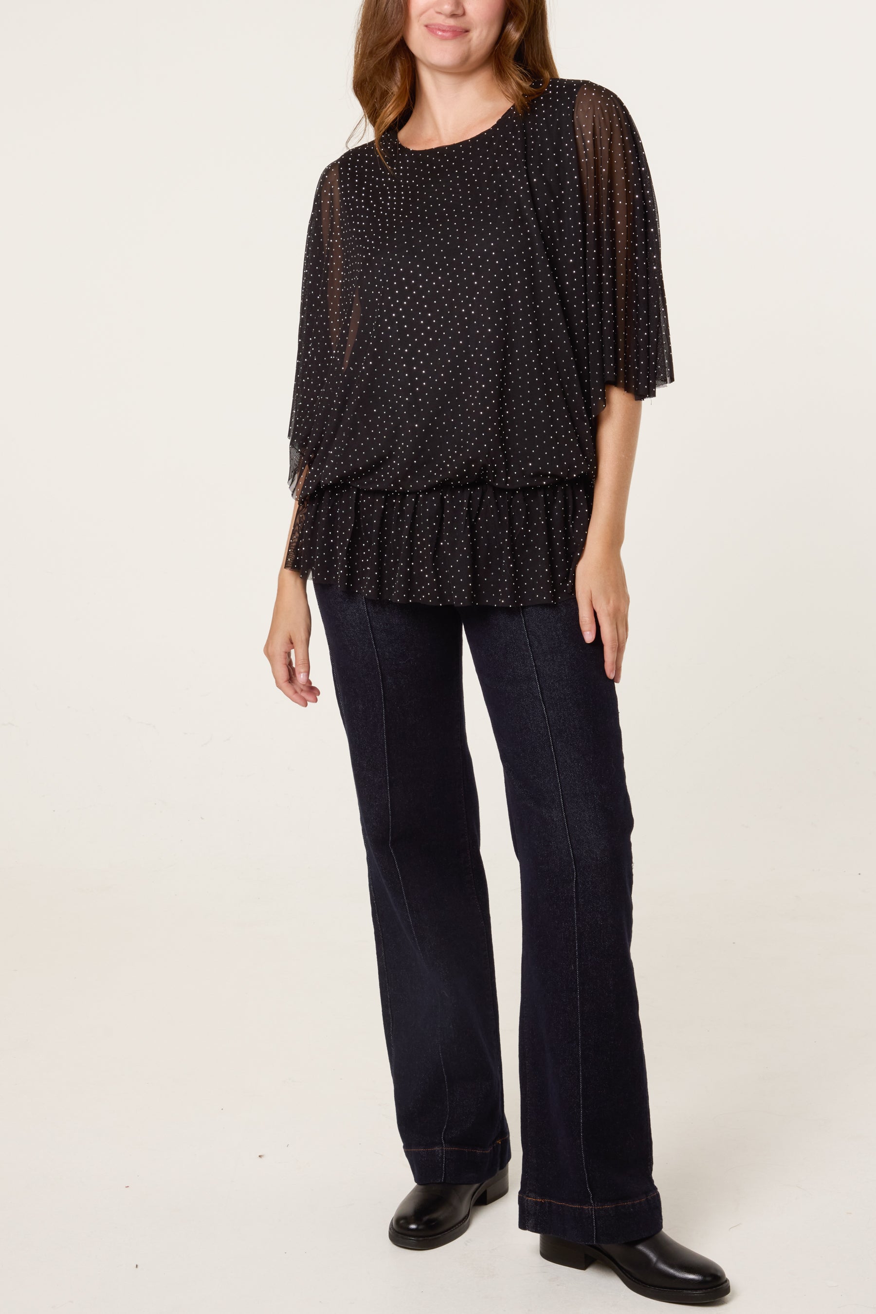 Mesh Diamante Batwing Top
