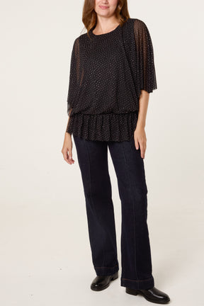 Mesh Diamante Batwing Top