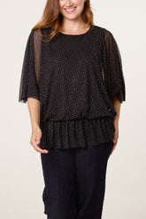 Mesh Diamante Batwing Top