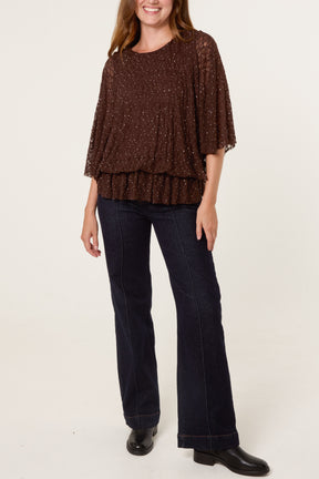 Diamante & Lace Batwing Top