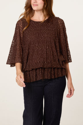Diamante & Lace Batwing Top