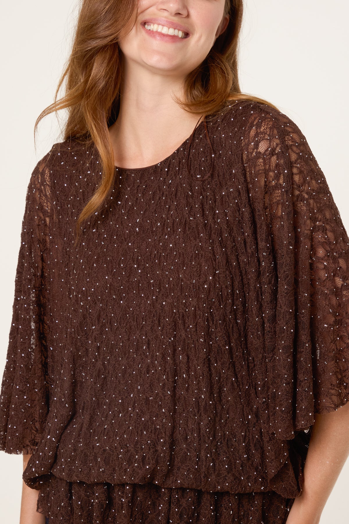 Diamante & Lace Batwing Top