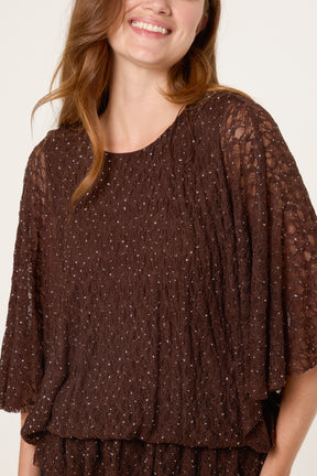 Diamante & Lace Batwing Top