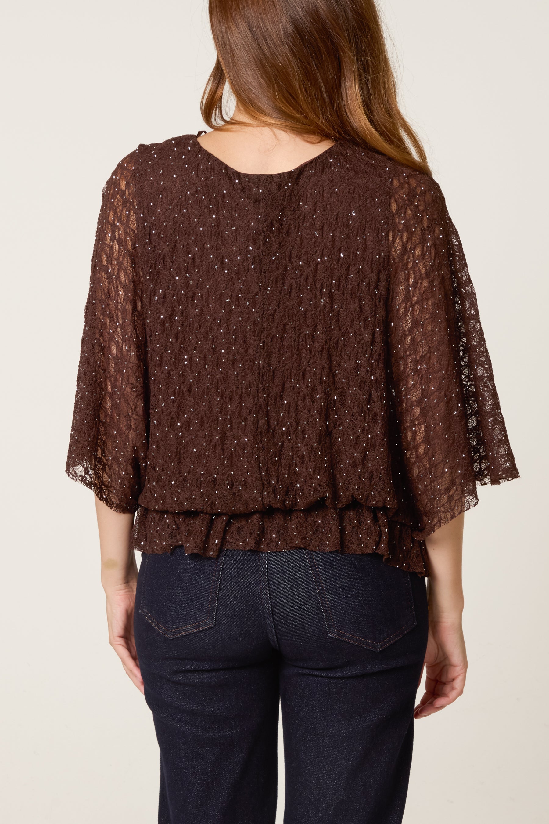 Diamante & Lace Batwing Top