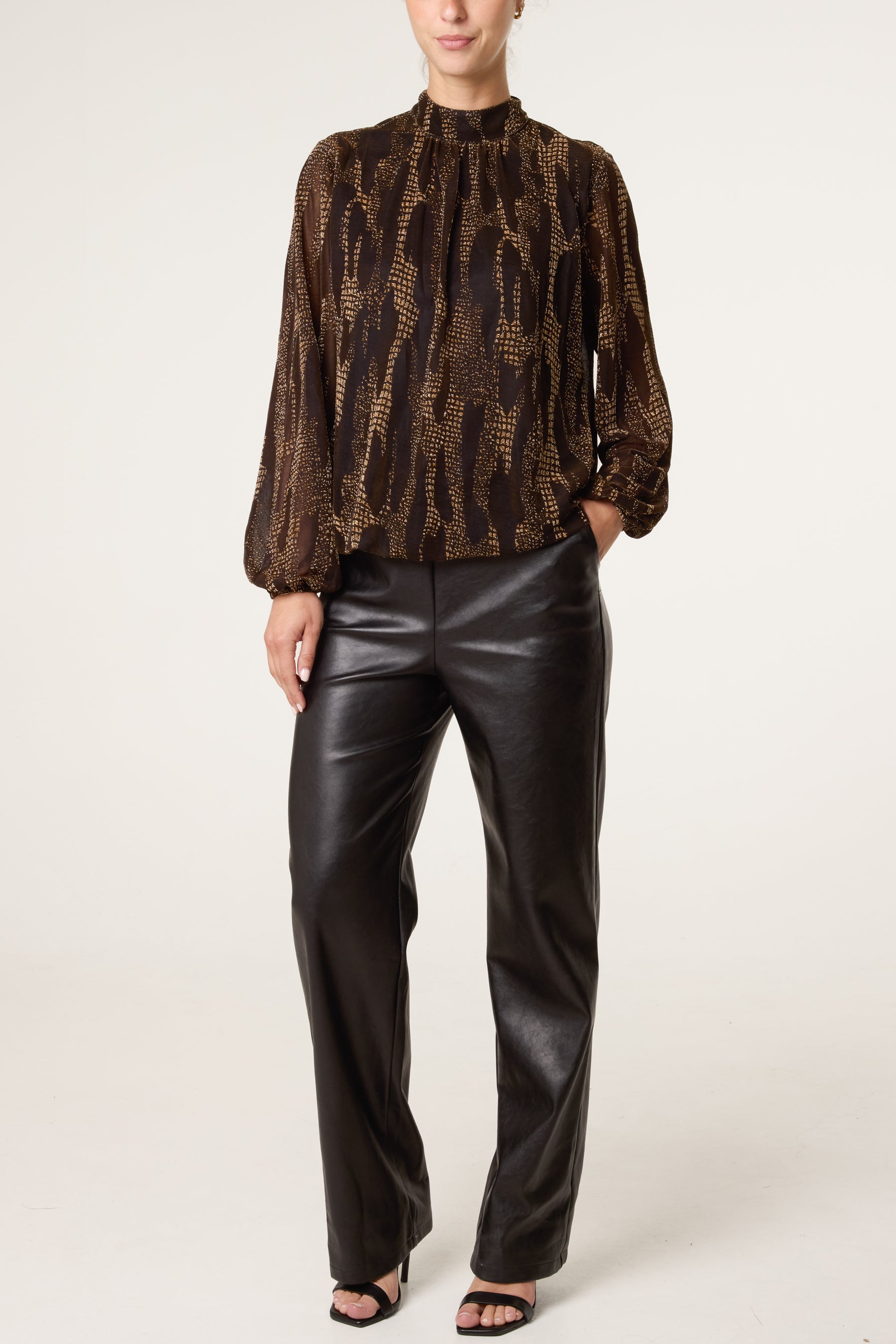 Snake High Neck Puff Ball Blouse