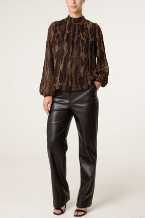 Snake High Neck Puff Ball Blouse