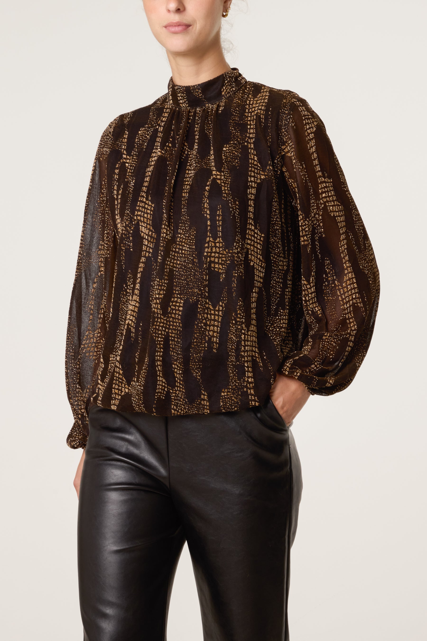 Snake High Neck Puff Ball Blouse