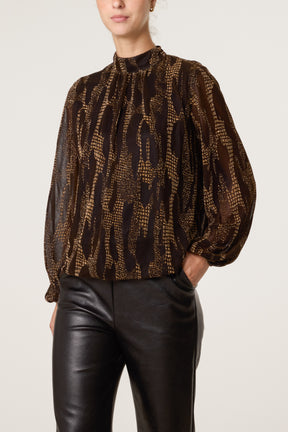 Snake High Neck Puff Ball Blouse