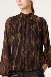 Snake High Neck Puff Ball Blouse